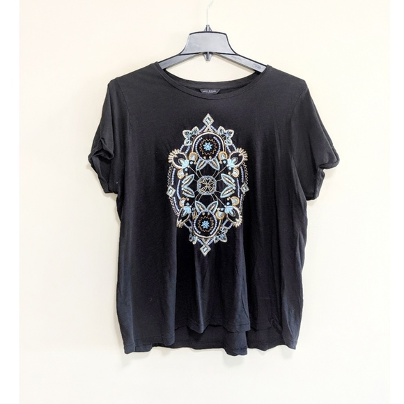 Lucky Brand Tops - Lucky Brand Embroidered Black Tee